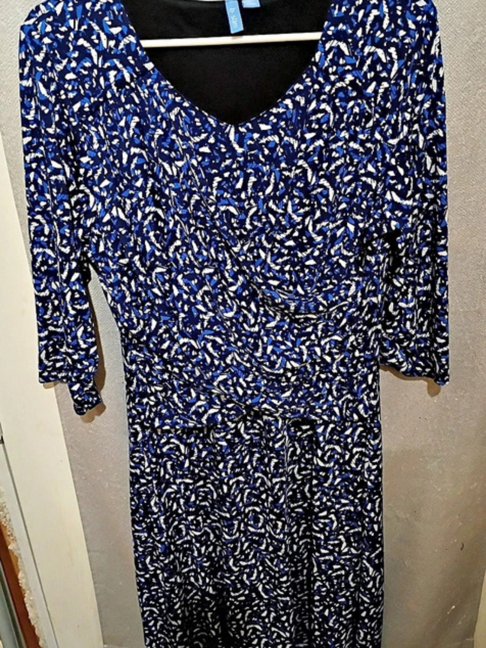B‑Slim Blue Abstract Surplice Dress